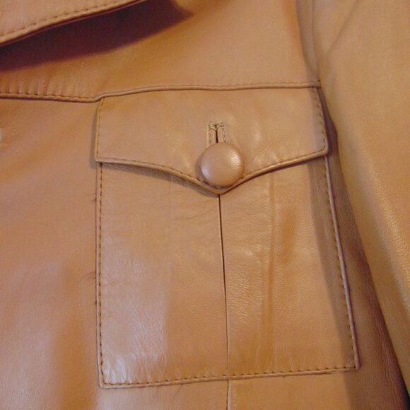 VINTAGE MARTIN BERNARD Camel Leather & Silk Jacket 6 Pockets Buckle Belt M/L - Picture 2 of 16